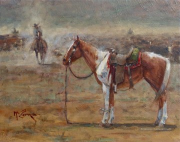 cow boy et cheval Cheif Peinture à l'huile